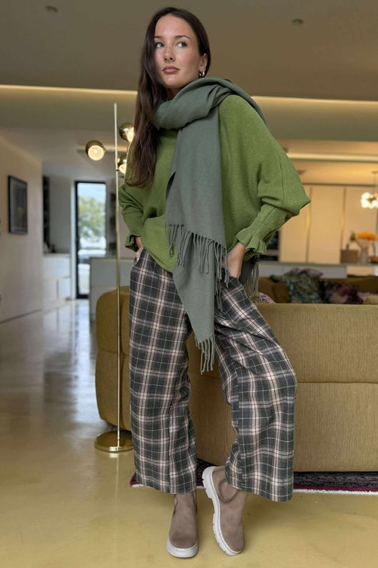 Conrad Batwing Ruffle Cuff Knit Olive 